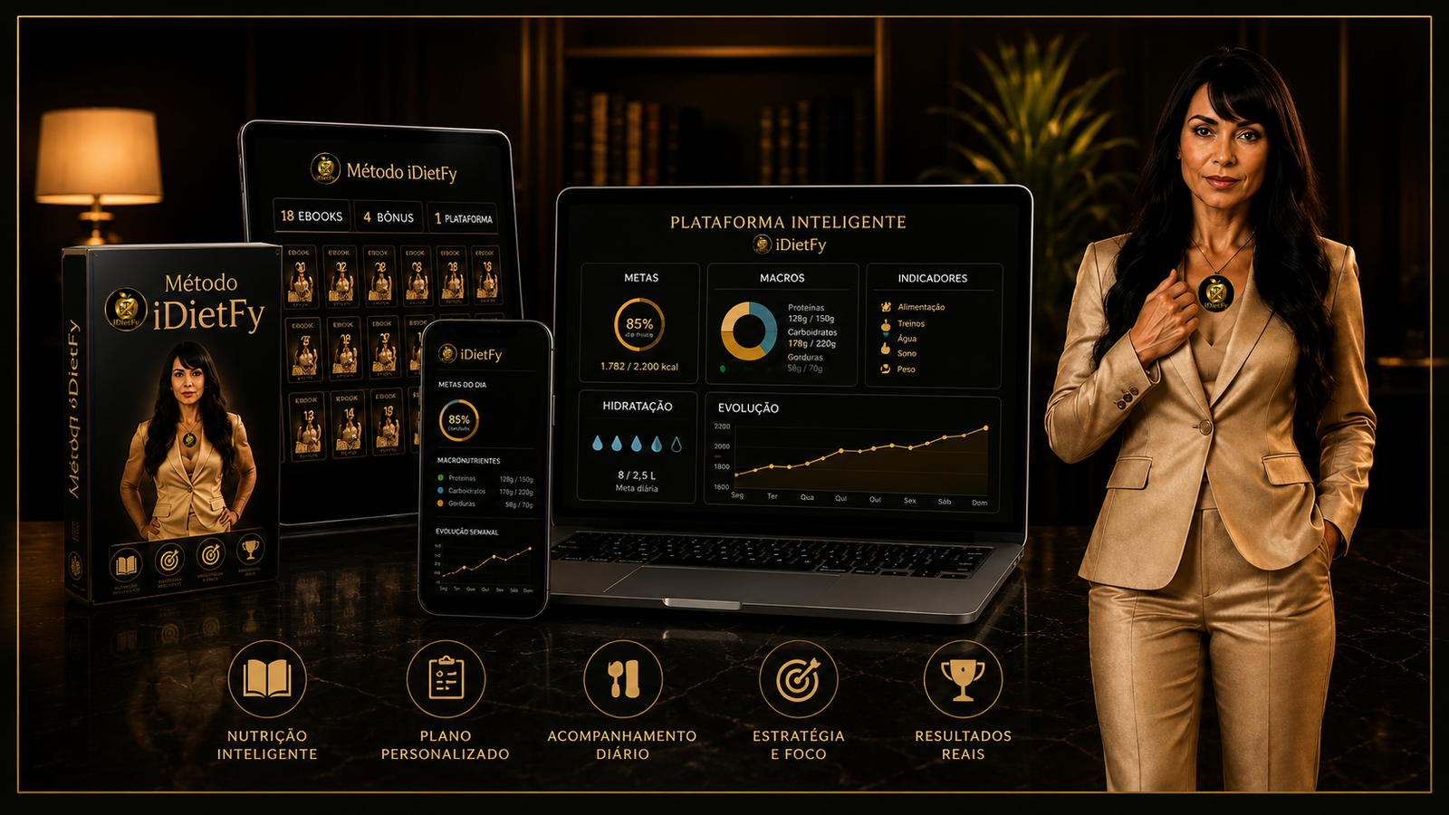 Método iDietFy completo com 18 eBooks, 4 bônus e Plataforma iDietFy no computador, tablet e celular