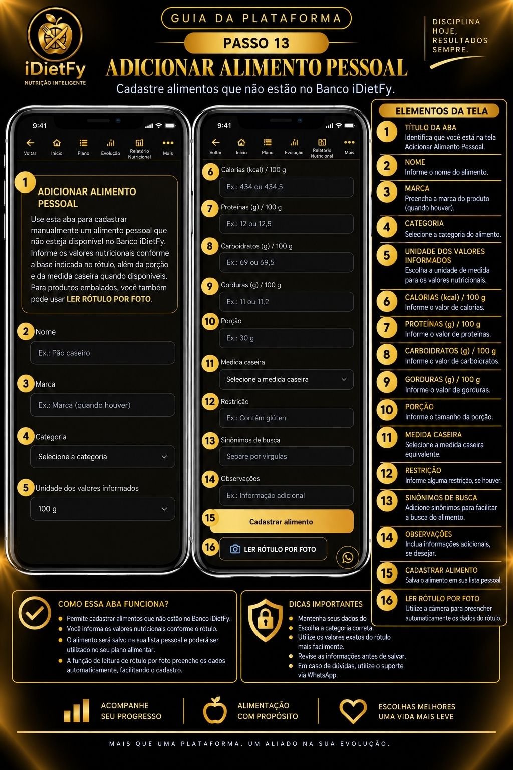 Passo 13 — Adicionar Alimento Pessoal